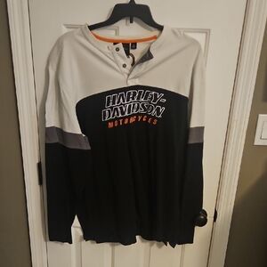 Harley-Davidson Black, White and Orange Long Sleeve Henley